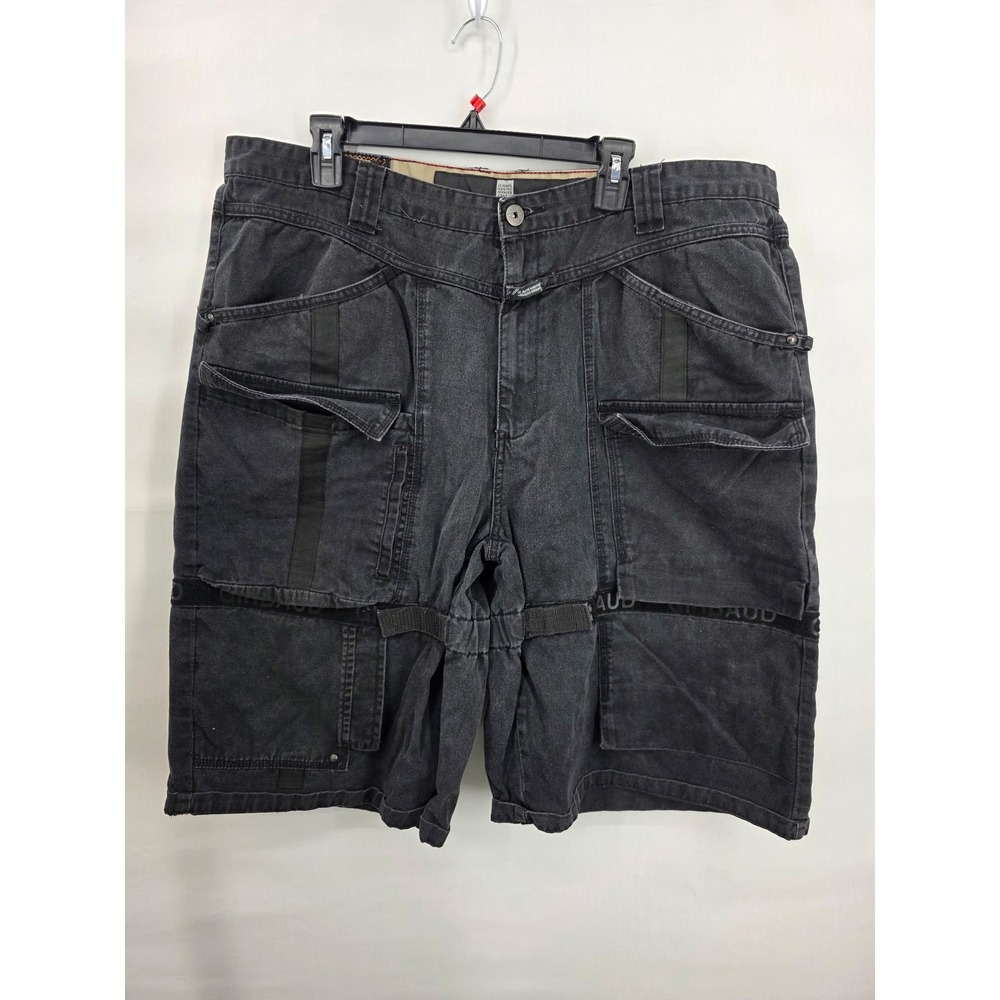 Francois Girbaud Mens Black Denim Cargo Shorts Velcro Straps Size 42